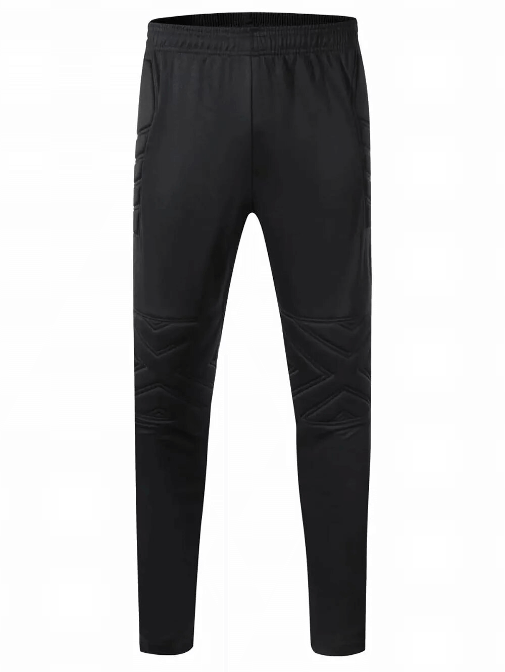 Elastic Waist Men's Training Pants with Protective Padding - SF1565, full-length black design, polyester, comfortable fit for exercise.